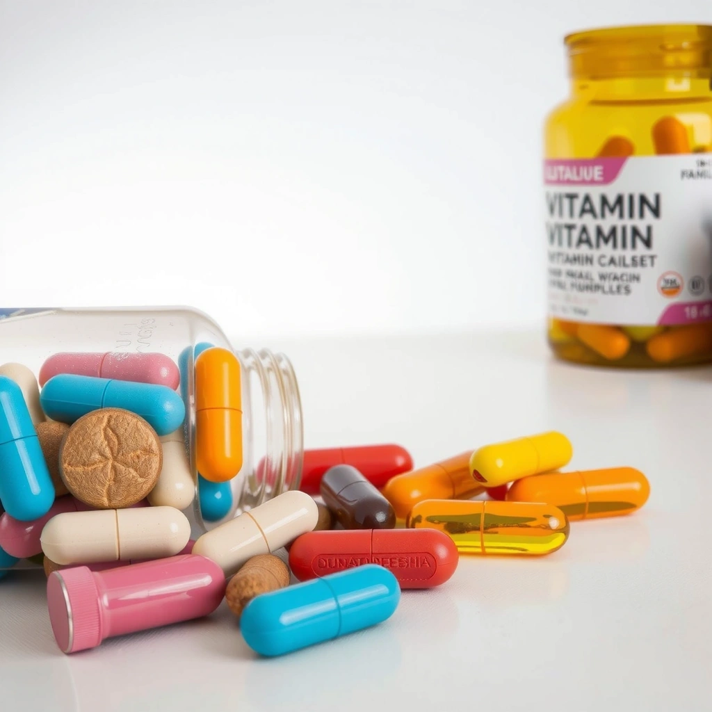 Frasco de vitaminas variadas