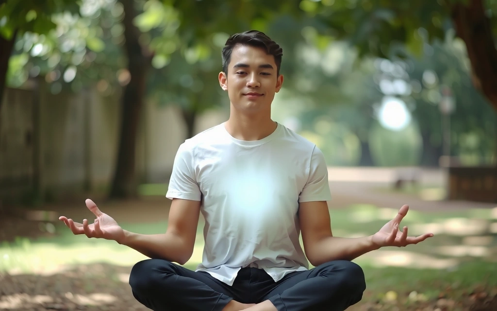 Persona meditando con aura de tranquilidad